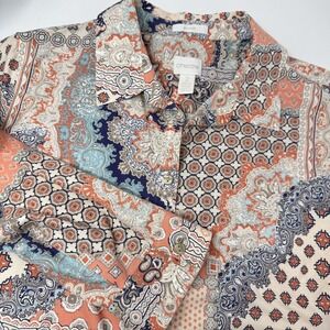 Chico's Shirt Womens 2 Multicolor Paisley No Iron Cotton Long Sleeve Top